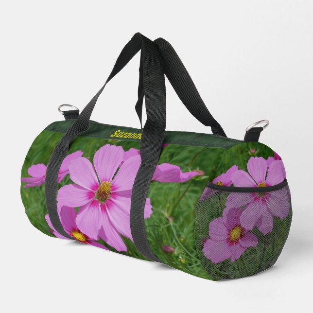 Pink Cosmos Flowers Nature Personalised   Duffle Bag (Right Corner)