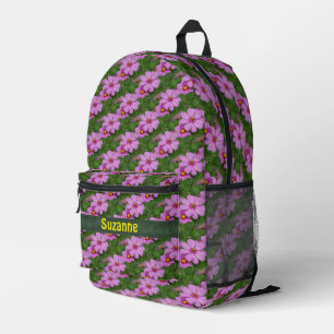 Pink Cosmos Flowers Nature Personalised Printed Backpack