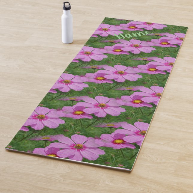 Pink Cosmos Flowers Nature Personalised Yoga Mat (In Situ)