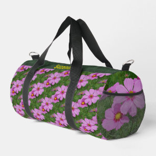 Pink Cosmos Flowers Pattern Personalised Duffle Bag