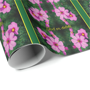 Pink Cosmos Flowers Pattern Personalised Wrapping Paper