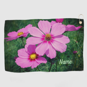 Pink Cosmos Flowers Personalised  Golf Towel