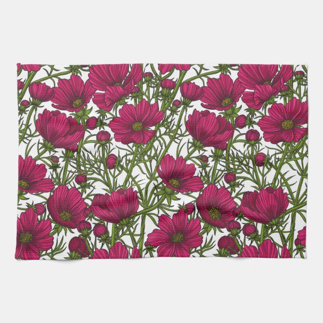 Pink Cosmos flowers Tea Towel (Horizontal)
