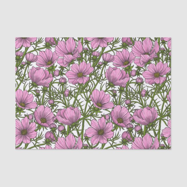 Pink Cosmos flowers Tissue Paper (Front)