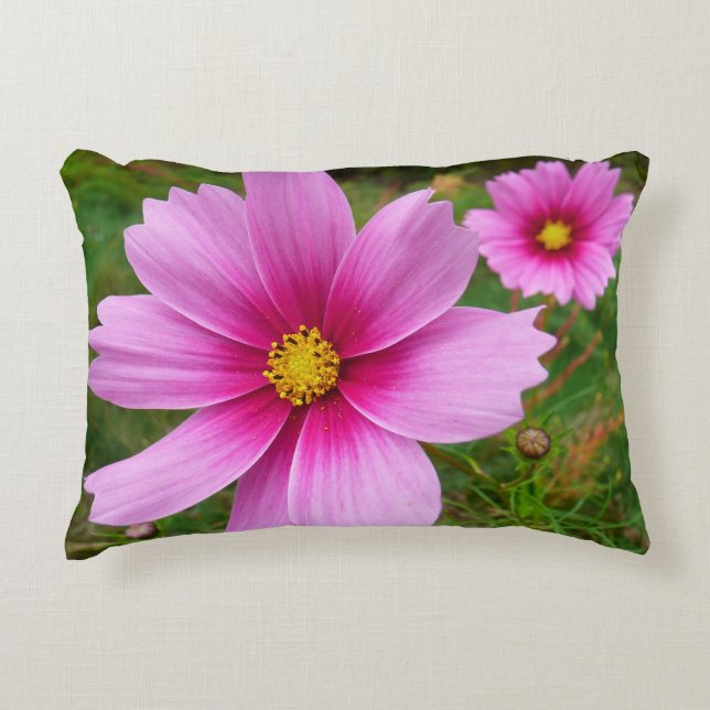 Pink Cosmos Flowers Wildflower Decorative Cushion (Front)