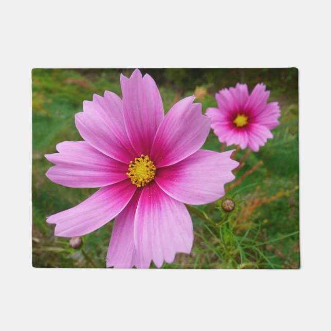 Pink Cosmos Flowers Wildflower Doormat (Front)