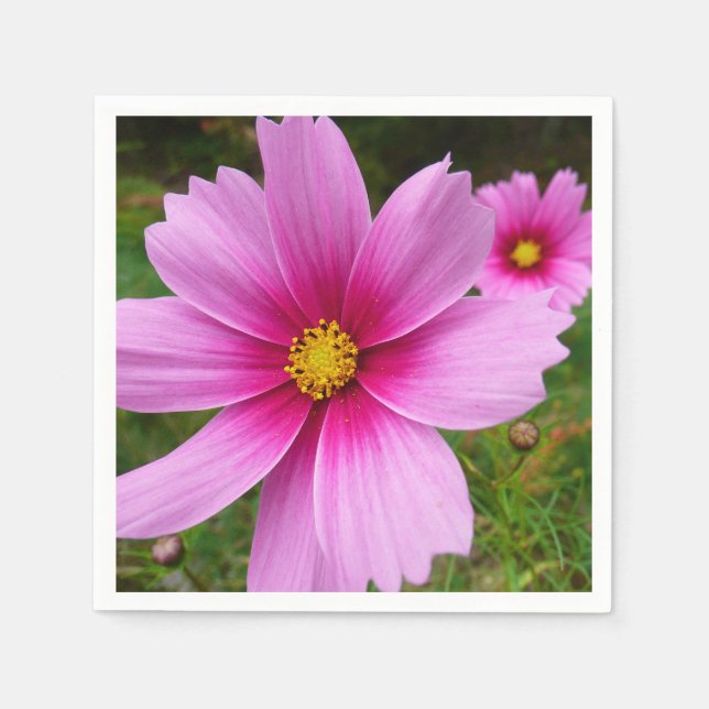 Pink Cosmos Flowers Wildflower Napkin (Front)