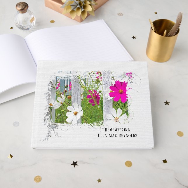 Pink Cosmos Memorial Service Guest Book (Front Open)