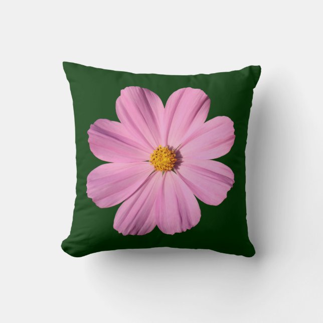 Pink Cosmos - On Dark Green Cushion (Front)
