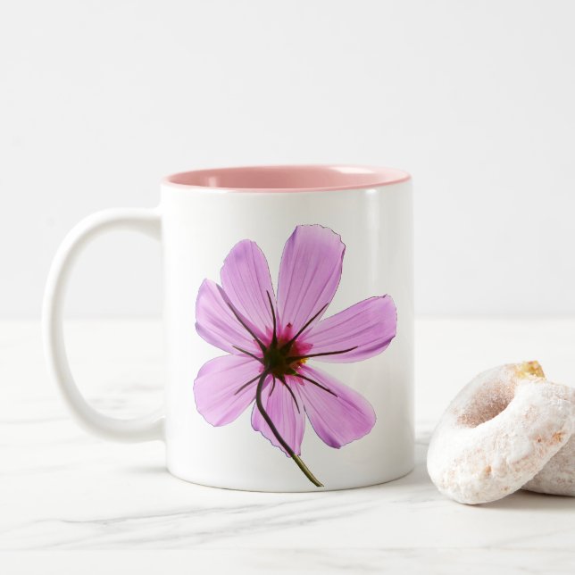 Pink Cosmos  PNG Two-Tone Coffee Mug (With Donut)