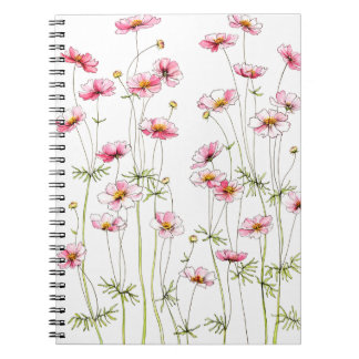 Pink Cosmos Wildflower Hand-Painted Style Floral Notebook