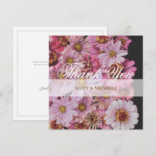 Pink Cosmos Zinnia Floral Wedding Thank You Card