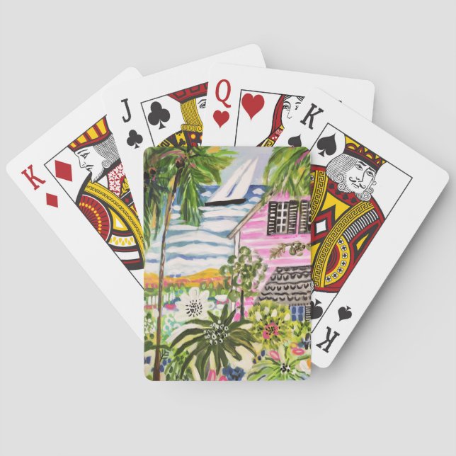 Pink Cottage by the Bay I Playing Cards (Back)