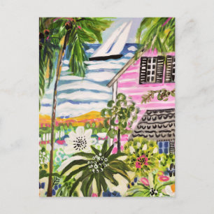 Pink Cottage by the Bay I Postcard