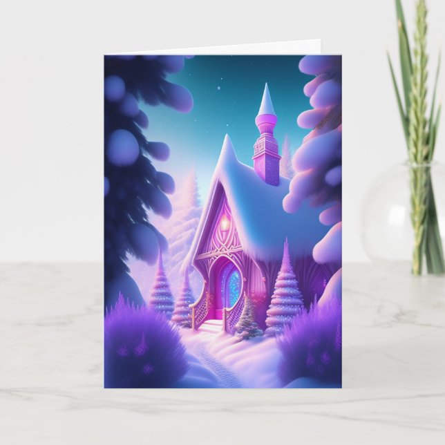 Pink Cottage Christmas  Holiday Card (Front)