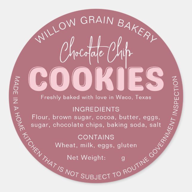Pink Cottage Cookie Ingredient List Sticker (Front)