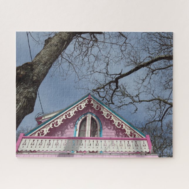 Pink Cottage Dramatic Sky - Martha's Vineyard Jigsaw Puzzle (Horizontal)