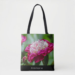 Pink Cottage Peony Garden Flower w/Text Tote Bag