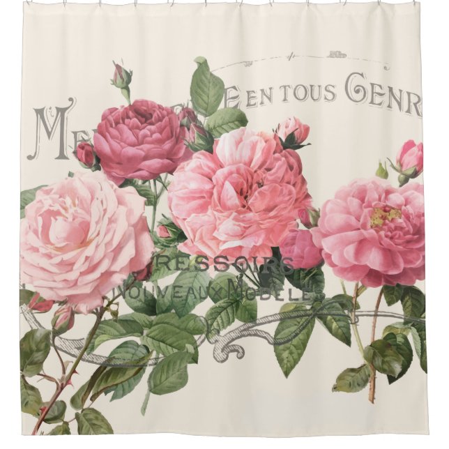 Pink Cottage Rose Shower Curtain (Front)