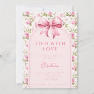 Pink Cottage Rose Tied with Love Bridal Shower Invitation