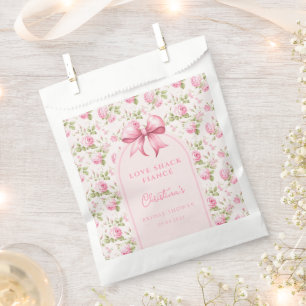 Pink Cottage Rose with Bow Coquette Bridal Shower Favour Bag