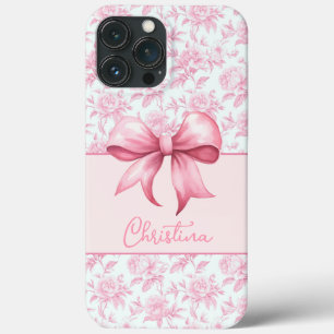 Pink Cottage Rose with Bow Coquette iPhone 13 Pro Max Case