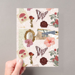 Pink Cottagecore Botanical Collage Acrylic Invitations