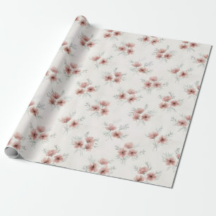 Pink Cottagecore Wildflowers Botanical Print  Wrapping Paper