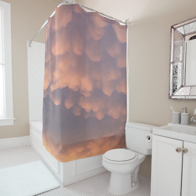 Pink Cotton Ball Clouds Shower Curtain (In Situ)