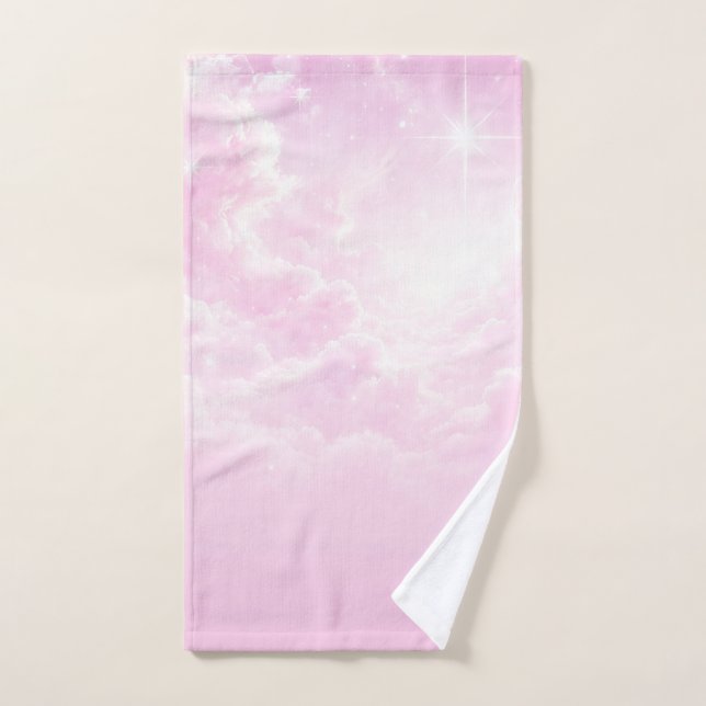 Pink Cotton Candy Clouds Starry Sky Bath Towel Set (Hand Towel)