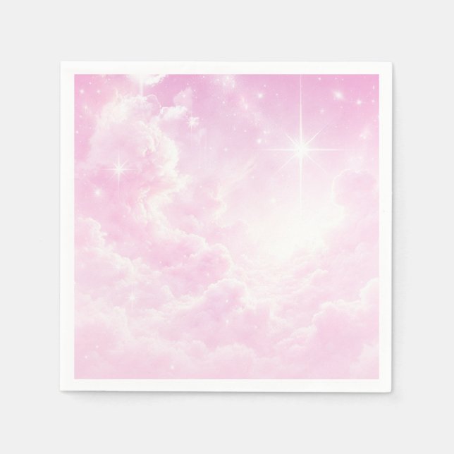 Pink Cotton Candy Clouds Starry Sky Birthday Party Napkin (Front)