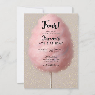 Pink Cotton Candy Gold Confetti Birthday Party Invitation