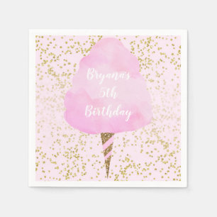 Pink Cotton Candy & Gold Confetti Birthday Party Napkin