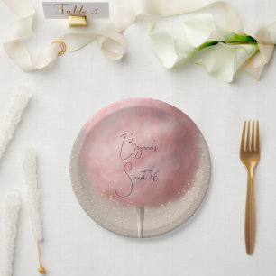 Pink Cotton Candy Gold Confetti Birthday Party Paper Plate