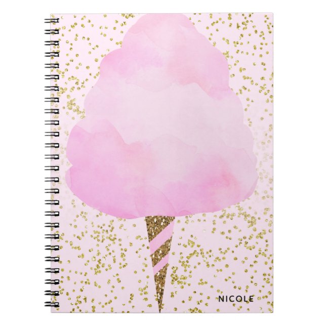 Pink Cotton Candy & Gold Confetti Girly Sparkle Notebook (Front)