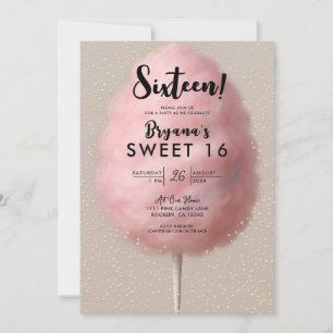 Pink Cotton Candy Gold Confetti Sweet 16 Party Invitation