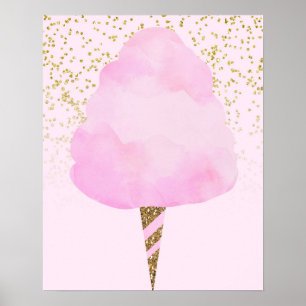 Pink Cotton Candy & Gold Glitter Cute Trendy Girls Poster