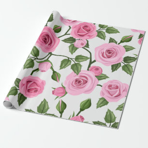 Pink Cotton Candy Roses Pattern Wrapping Paper