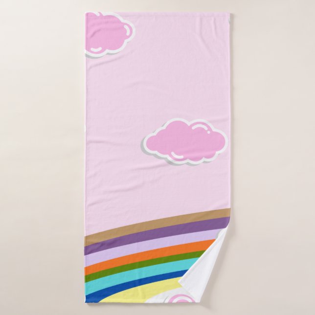 pink cotton candy skies with rainbow bath towel (Bath Towel)