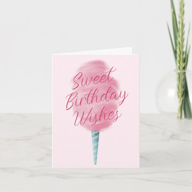 Pink Cotton Candy Sweet Birthday Wishes Card (Front)