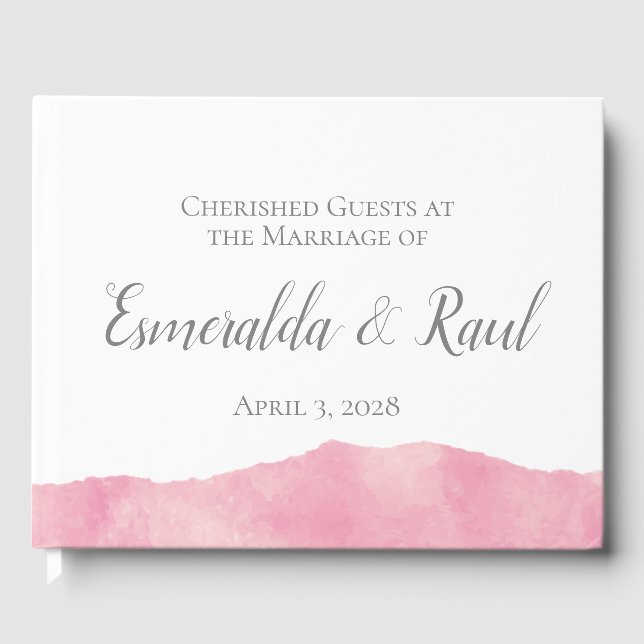 Pink Cotton Candy Watercolor Wedding Guestbook (Front)