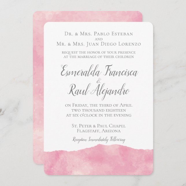 Pink Cotton Candy Watercolor Wedding Invitation (Front/Back)