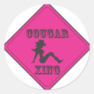 Pink Cougar Crossing Cowgirl Classic Round Sticker