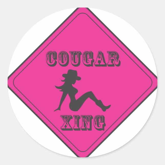 Pink Cougar Crossing Cowgirl Classic Round Sticker (Front)