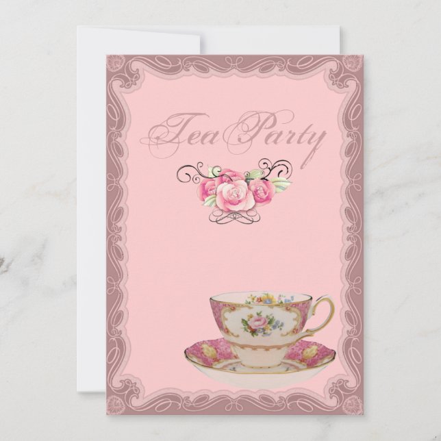 Pink Country Bridal Shower Tea Party Invitation (Front)