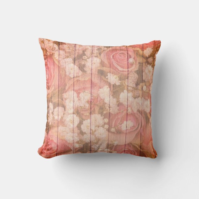 Pink Country Chic Roses Cushion (Front)
