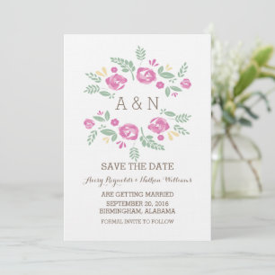 Pink Country Floral Monogram Save the Date Invite