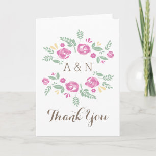 Pink Country Floral Monogram Thank You Card