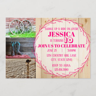 Pink Country Girl Birthday Party Invitation