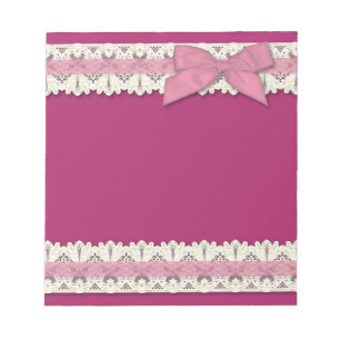 Pink country lace ribbon bow large notepad